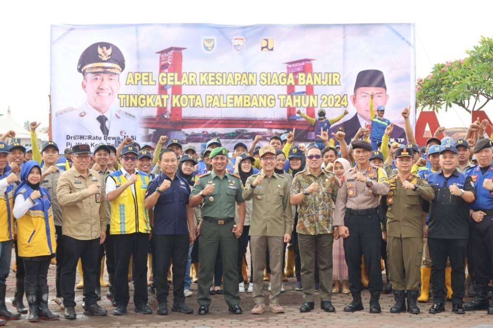 Dandim 0418/Palembang Arief HidayatM.Han Hadir Dalam Apel Gelar Kesiapan Siaga Banjir Kota Palembang