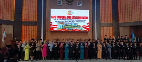 Ketua DPRD bersama Walikota dan jajaran Forkopimda usai Rapat Paripurna Mendengarkan.pidato visi Dan misi Walikota Dan Wakil Walikota Lubuk Linggau.